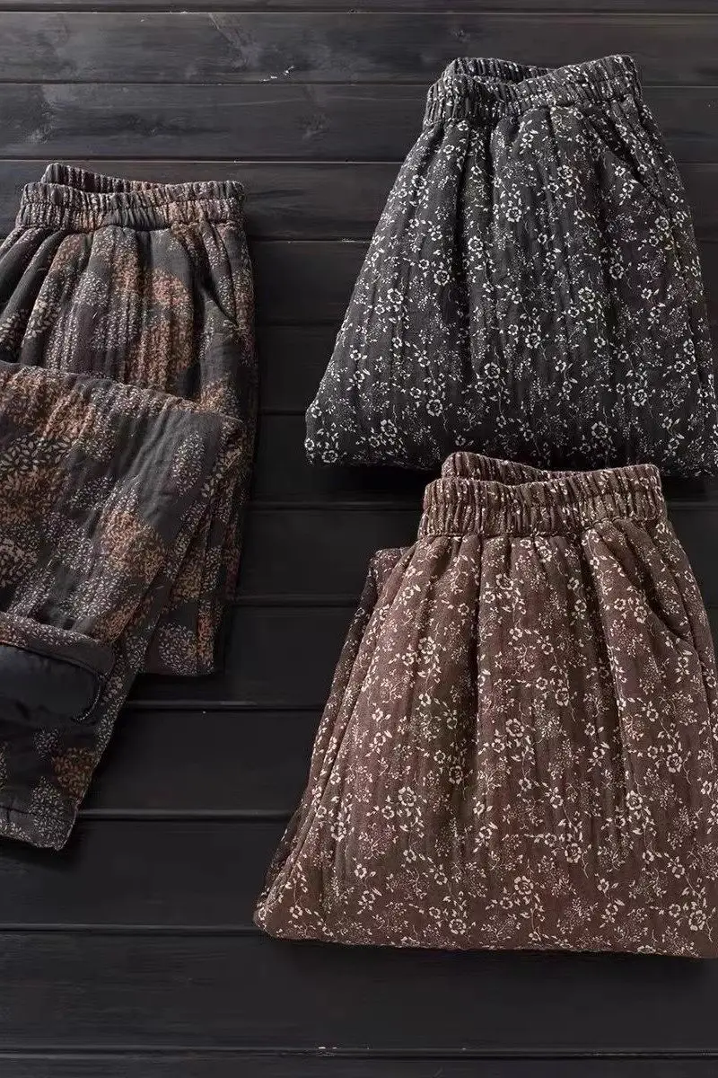 2023 осень зима новые ретро хлопковые и льняные Стеганые Брюки женские утепленные