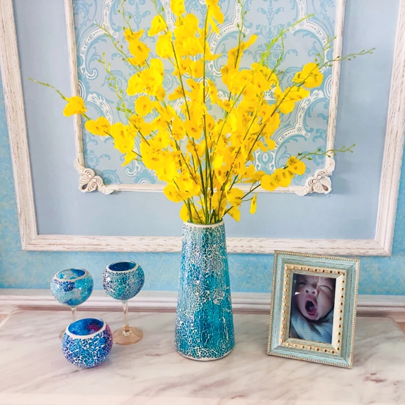 

Blue Vase American Retro Dining Table Glass Vases Decoration Flower Arrangement Living Room Tabletop Aesthetic Room Decor