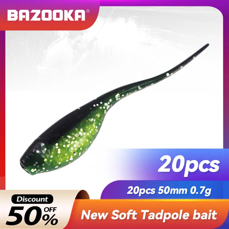 

Bazooka 20pcs Tadpole Soft Lure Fishing Silicone Baits Shad Shiner Jighead Jigging Lead Wobblers Worm Bass Trout Carp Pike Sea