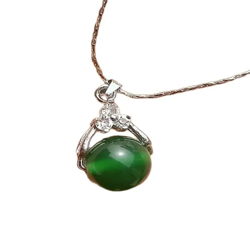 New Fashion Natural Chalcedony Transfer Bead Pendant Green Agate Necklace Collarbone Chain 925 Silver Necklace Women's Neck Jewe