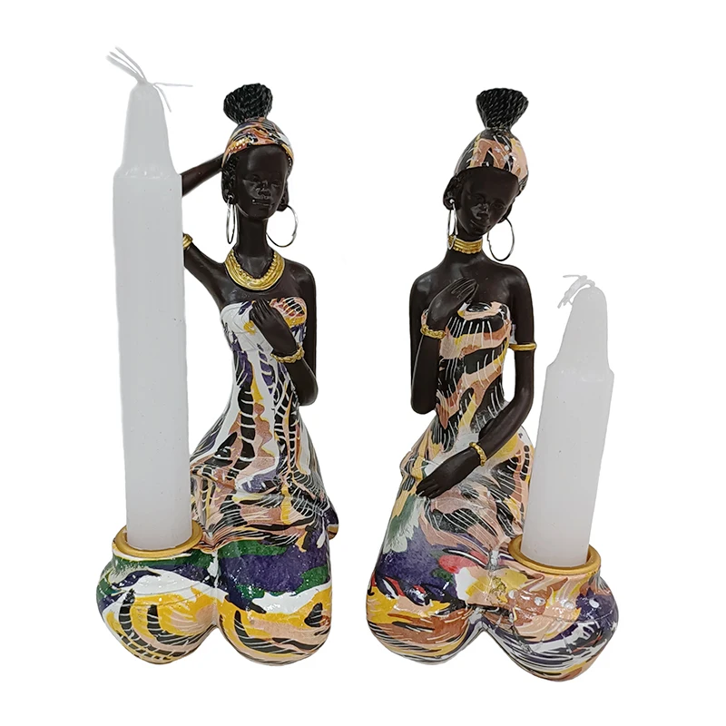 

African Decorative Statue Woman Candlestick Resin Candle Holder Home Decoration Accessories Table Bedroom African Woman Ornament