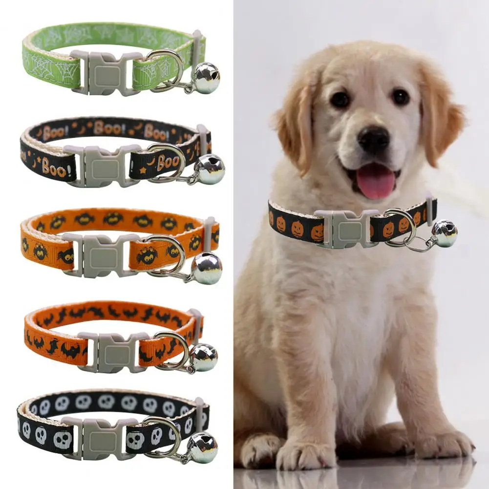 

Ошейник для кошек и собак, дизайнерский ошейник для домашних животных с колокольчиком, ожерелье для котят с тематикой Хэллоуина