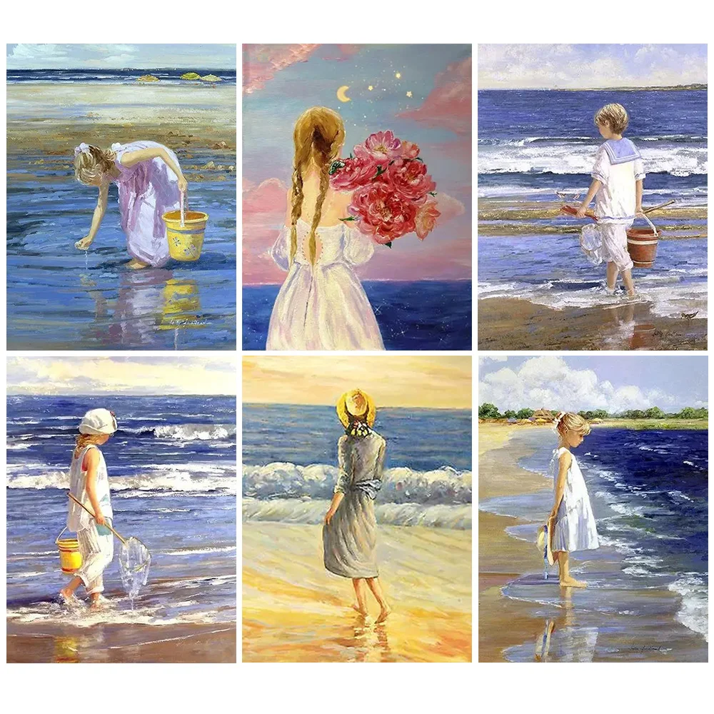 

5D DIY Seascape Girl Sea, Wave Full Square Round Diamond Painting Embroidery Rhinestone Picture Mosaic Home Decoration