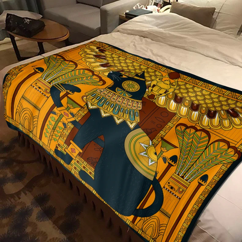 

Мистическое фланелевое одеяло с изображением Фараона, кошки, Бога, бастетта, мягкое покрывало для гостиной, домашний декор, одеяла для кровати, украшение