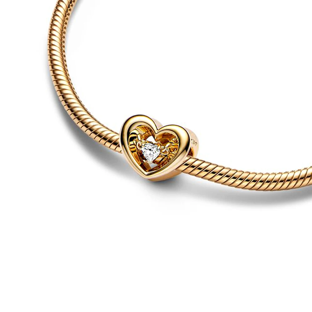 Pandora-Perles de charme en argent 925 pour femme, cœur radieux, pierre flottante, convient au bracelet de personnalité exécutive bricolage, cadeau, nouveau