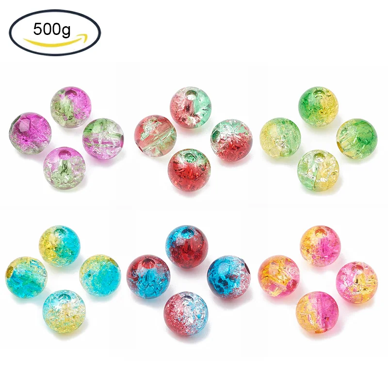500g Acrylic Beads Transparent Crackle Style Two Tone Style Round Aquamarine 8mm Hole: 2mm, about 1840pcs/500g