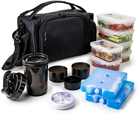 

ThinkFit Insulated Meal Prep Lunch Box with 6 Food Portion Control Containers - BPA-Free, Reusable, Microwavable, Freezer Safe -