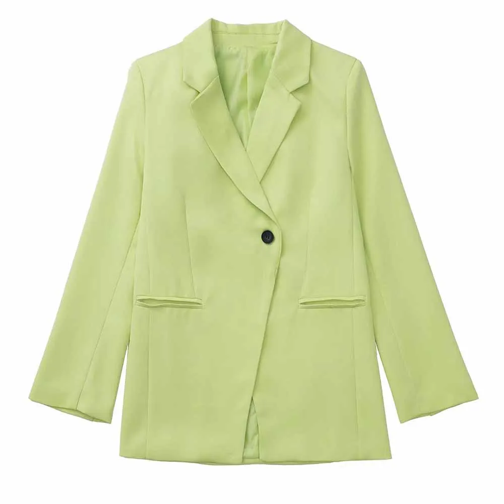 

ZATRHMBM New Fashion green Jacket female oversize Office Wear Single Button Blazer Coat Vintage Long Sleeve Jackets for women
