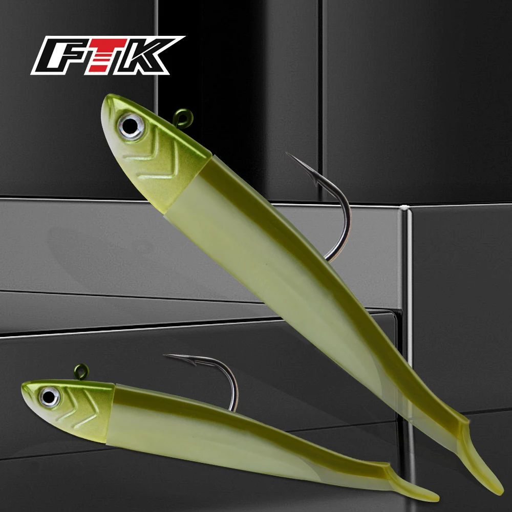 

FTK 5-25g Black Minnow Soft Lure Jig Head Hook Artificial Bait Saltwater Sea Bass Fishing Bait Swimbait for Fishing Accessories