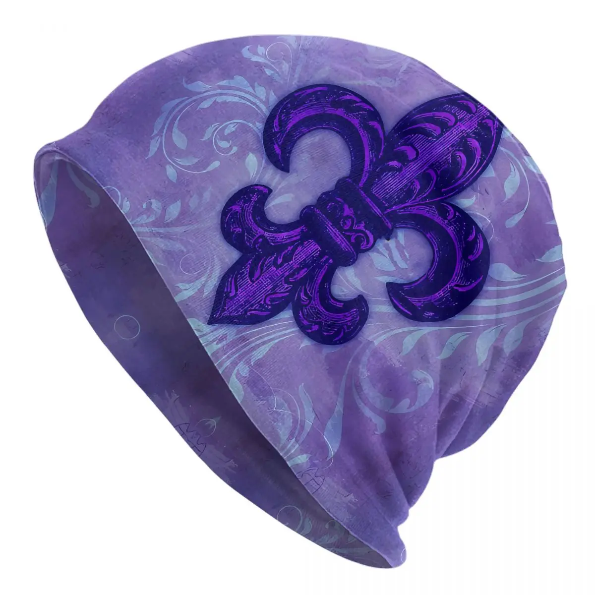 

Bonnet Hats Fleur De Lys Men Women's Purple French Floral Swirls Cap Street Skullies Beanies Caps