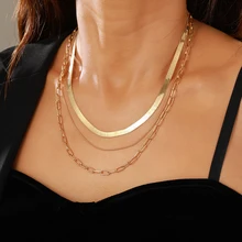 New Fashion Gold Color Snake Chain for Women Vintage Crystal Zircon Heart Star Charm Layered Pendant Necklace Set Jewelry Gifts