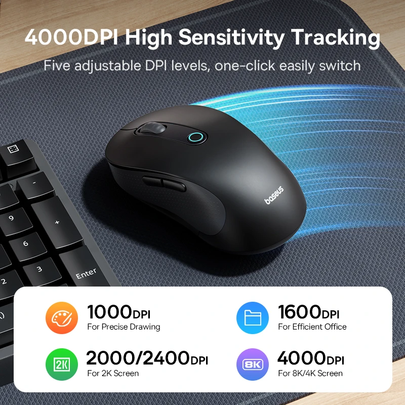 Беспроводная эргономичная мышь Baseus F02 Bluetooth 5 2 4 ГГц 4000DPI 6 кнопок