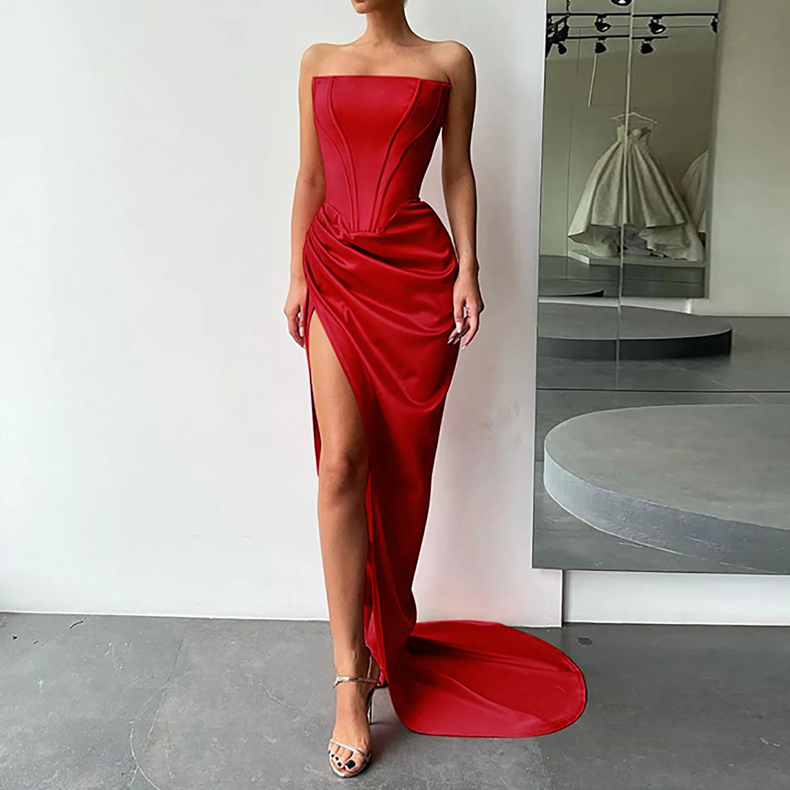 

Fashion Women's Casual Sexy Solid Dresses Asymmetrical Shoulder Strapless Elegant Party Dress vestidos largos mujer 2022