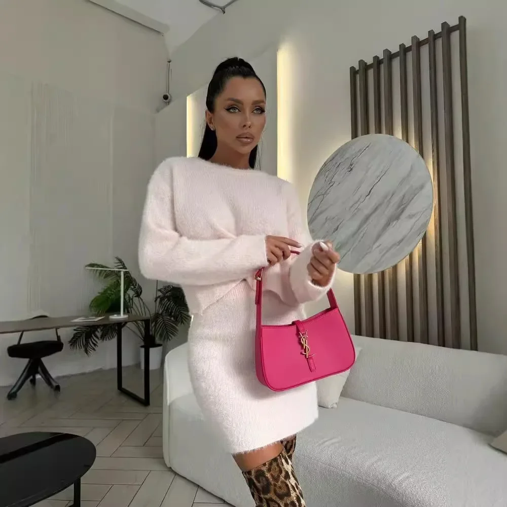 Элегантный вязаный костюм-свитер платье комплект из 2 предметов для женщин