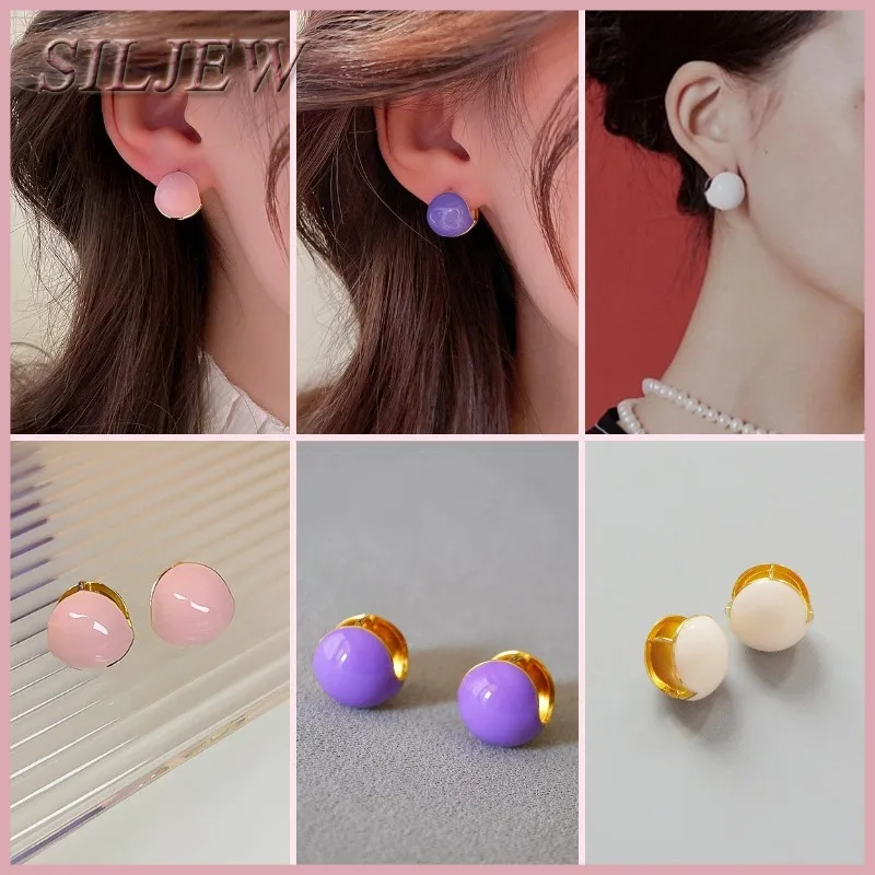 

Copper Sweet Candy Color Bright Enamel Metal Ball Ear Clip Earrings for Women 2022 New Korean Retro Trendy Party Jewelry Aretes