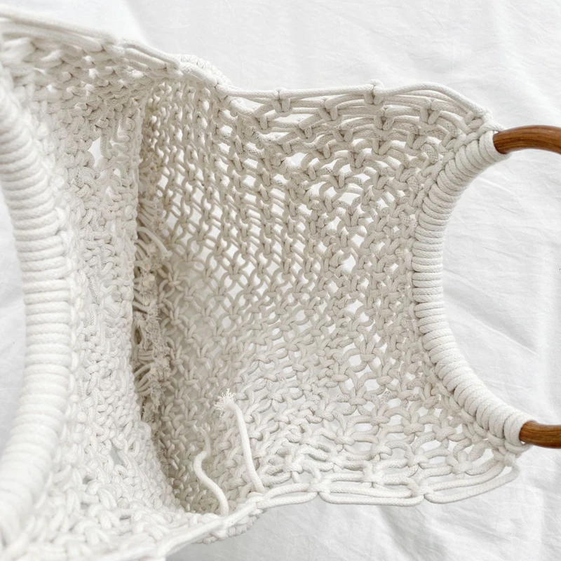 Летние женские сумки с ручками сверху Хлопковые вязаные ажурные женская сумка