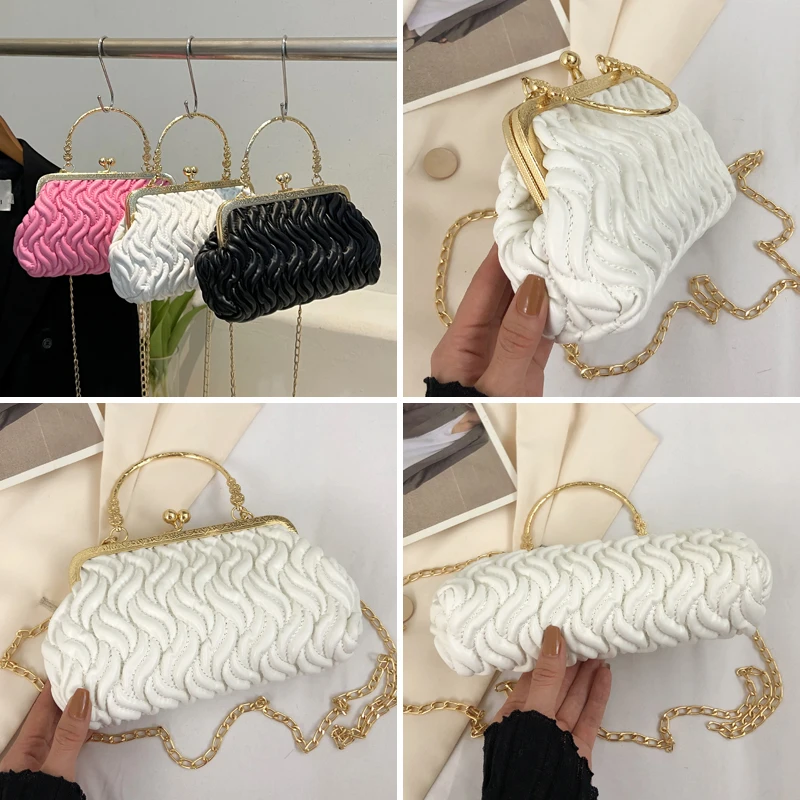 Fashion Women's Shoulder Bag 2023 Handbag For Women Party Evening Bag For Women Ripple Metal Clip Bag Elegant Wedding Clutch Bag