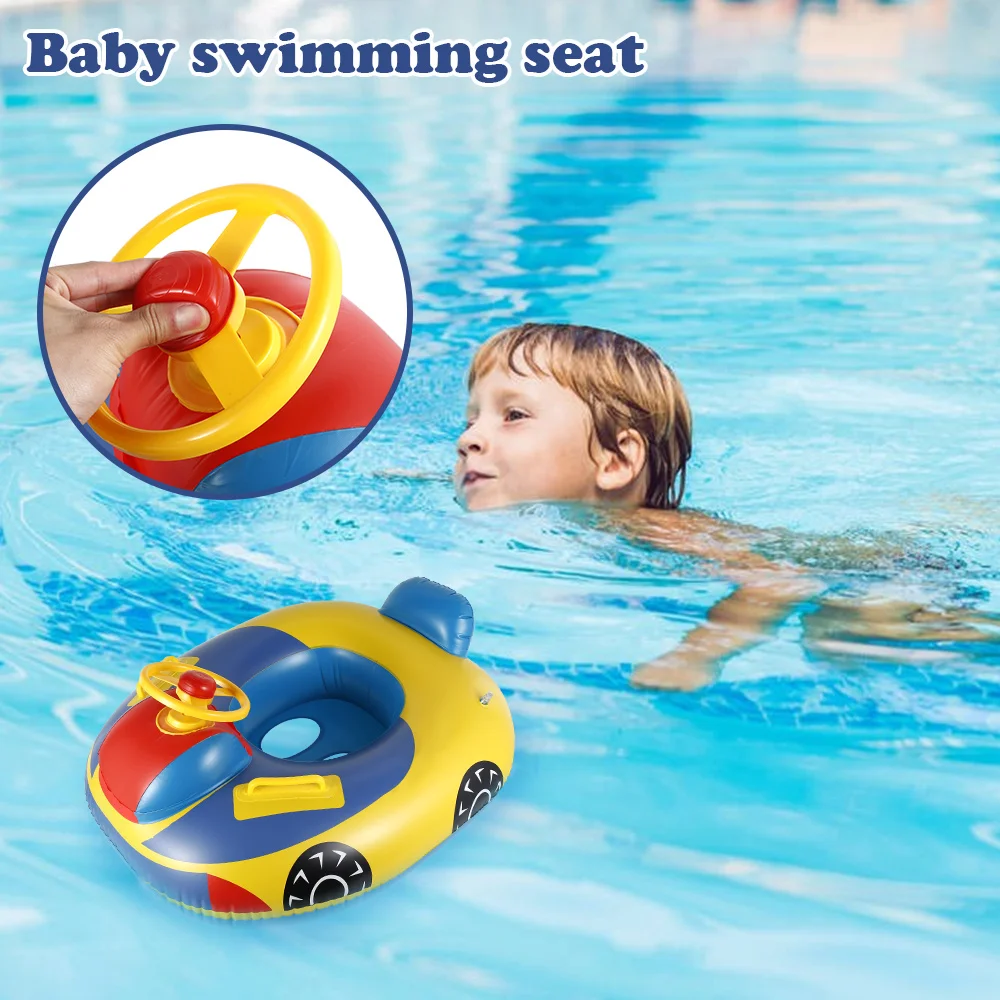 

Baby Swimming Ring PVC Cute Cartoon Novelty Safety Pool Float Seat Infants Swim Trainer with Steering Wheel for Swimming Pool