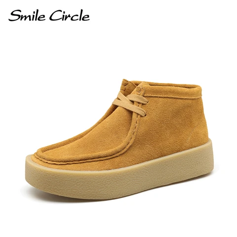 Smile Circle Wallabee/обувь из коровьей замши; Женские ботильоны на шнуровке; Удобная повседневная обувь на плоской подошве