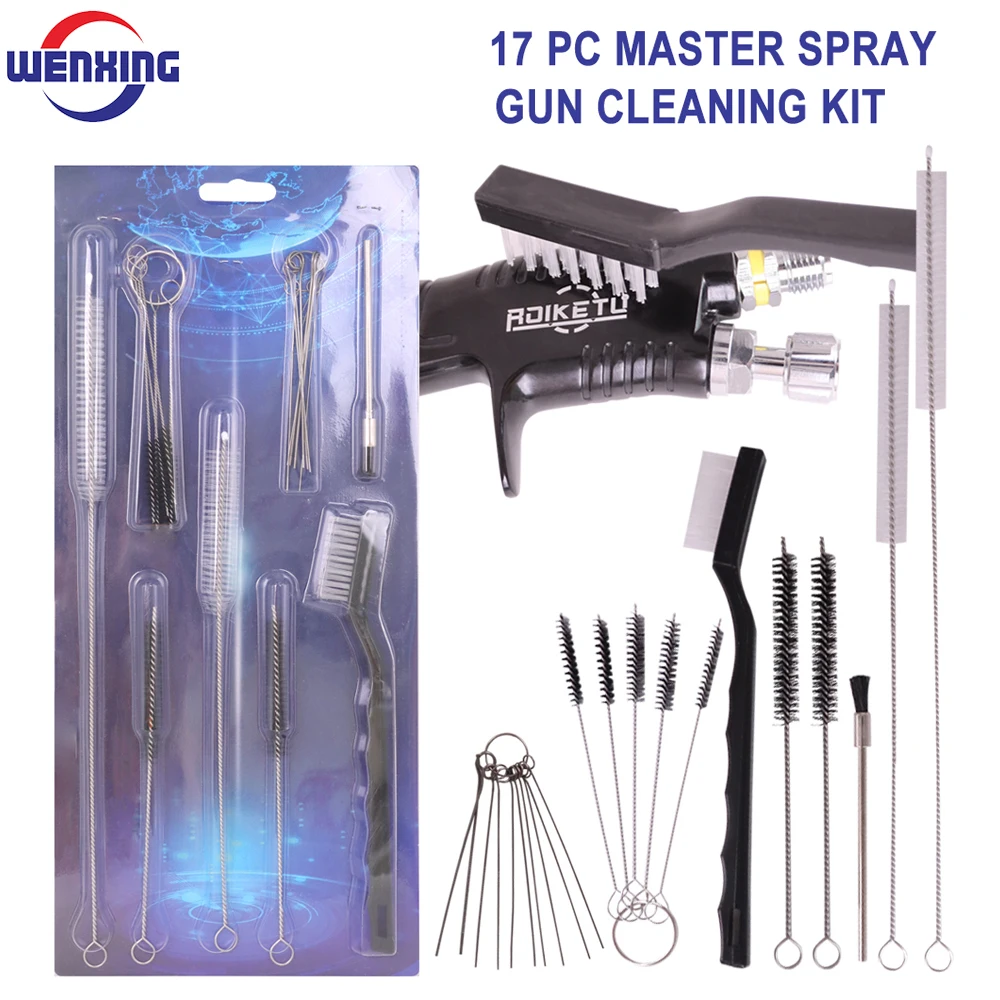 WENXING 21Pcs Long Handle Airbrush Cleaning Brush Multi-Purpose Nozzle Brush Set Mini Brushes&Needles Cleaning Repair Tool Kit