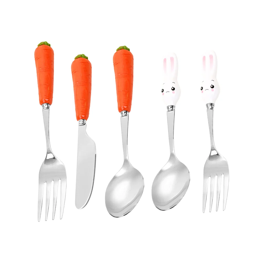 

Spoon Fork Set Child Carrot Utensils Cute Cutlery Silverware Tableware Rabbit Stainless Toddler Steelkids Kid Reusable Lovely