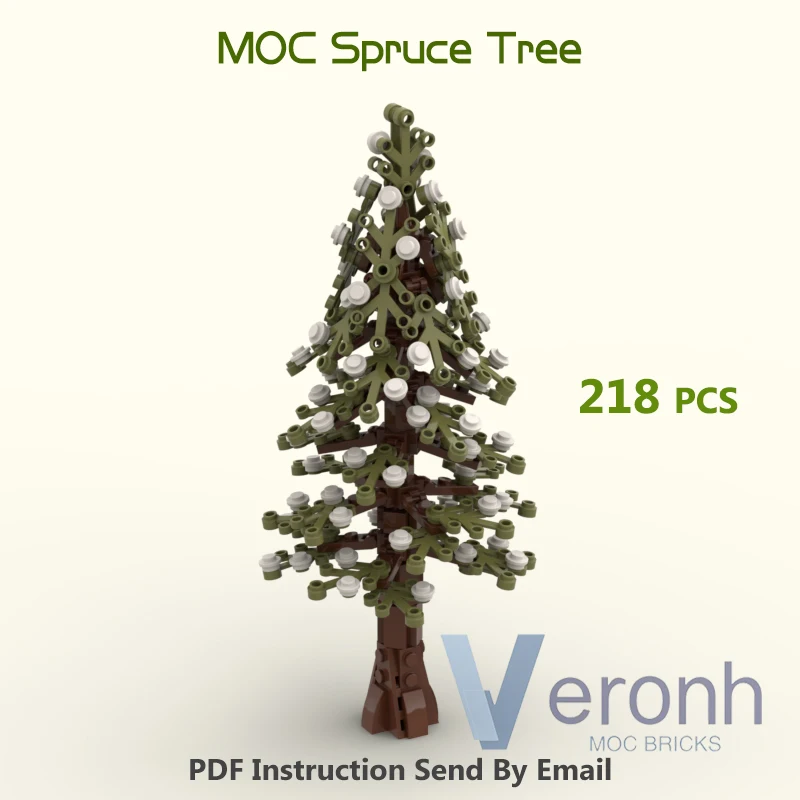 

218 PCS Winter Spruce Tree Model Building Blocks Moc City Garden Plants Forest Scene Assembly Bricks Educational Kid Toys Gifts