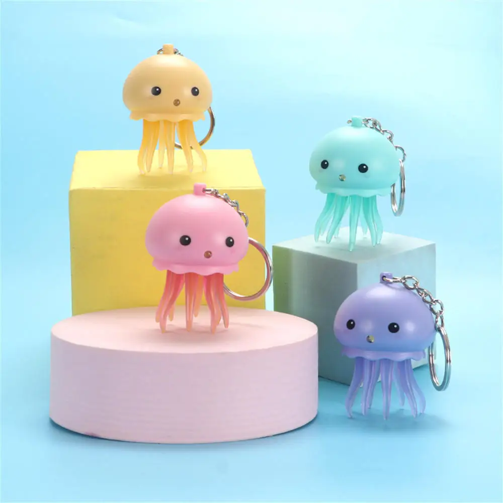 

Colorful Jellyfish LED Keychain Cute Luminous Octopus Key Ring Backpack Pendant Vocal Fish Child Birthday Gifts Accessories 2023