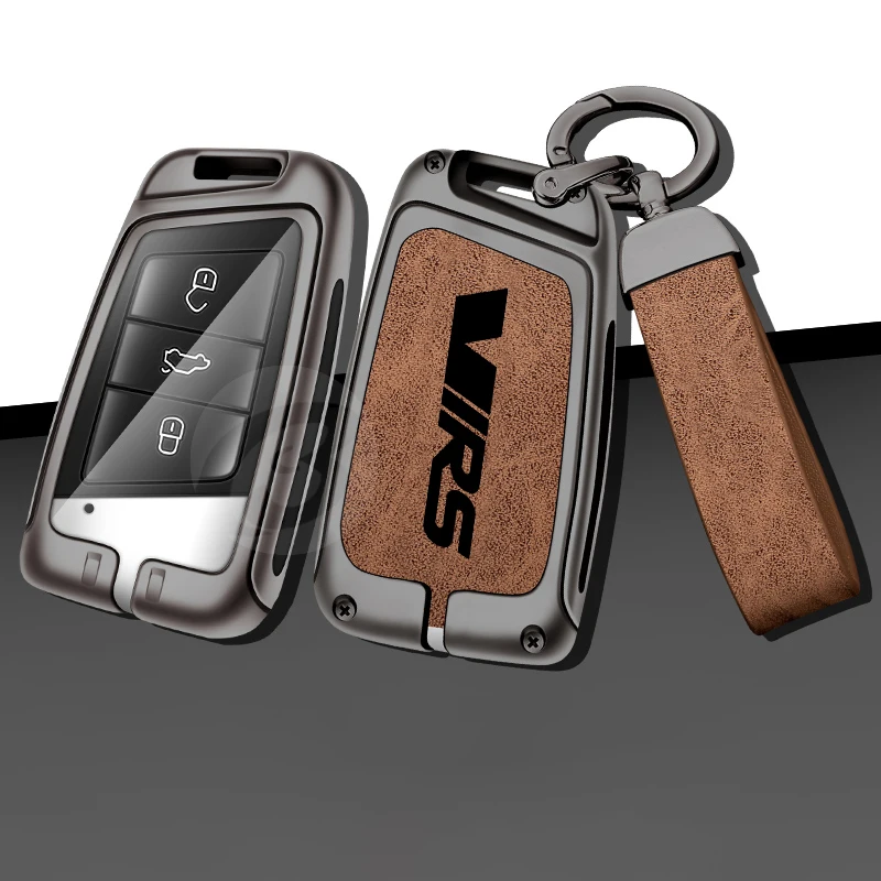 

Smart Zinc Alloy Leather Car Key Case Cover For Skoda Virs Logo Protector Keyless Keychain Keyring Key Fob Accessories