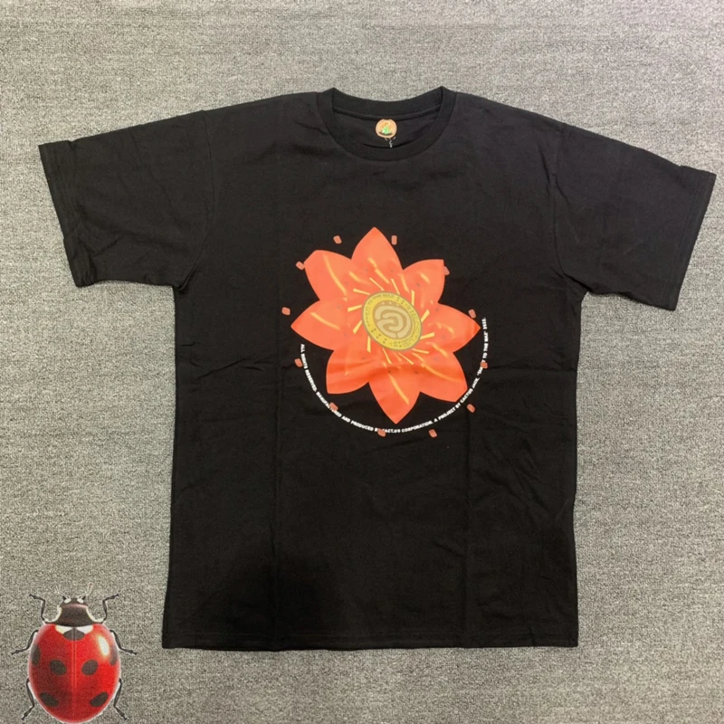 

2022 Cactus Jack Travis Scott T Shirt Orange Flower Print Short Sleeve Men Women Hip Hop Streetwear Loose Cotton T-Shirt Tops