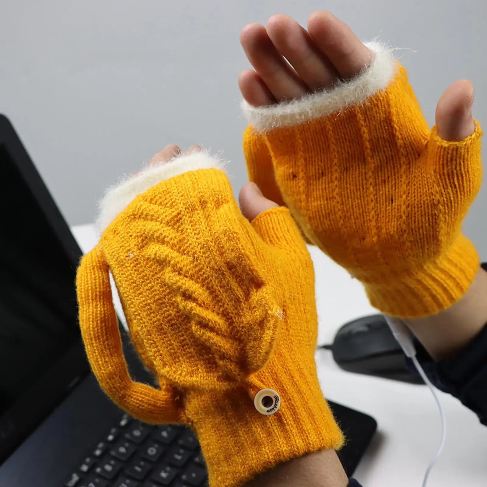 

Новинка 2022, зимние перчатки с USB-подогревом, вязаные рукавицы без пальцев, женские и мужские перчатки с подогревом, моющиеся велосипедные лы...