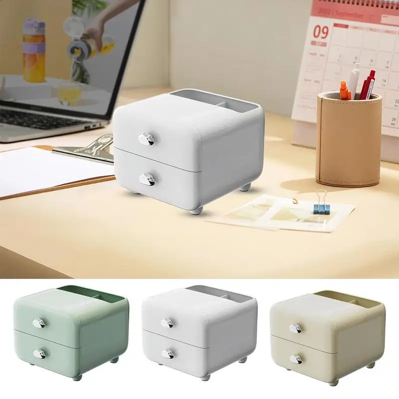 

Potable Desk Organizer With Drawers Offices Desktop Storage Box Home 2-Drawer Storage Organizer For Bedroom Dressing Table tool