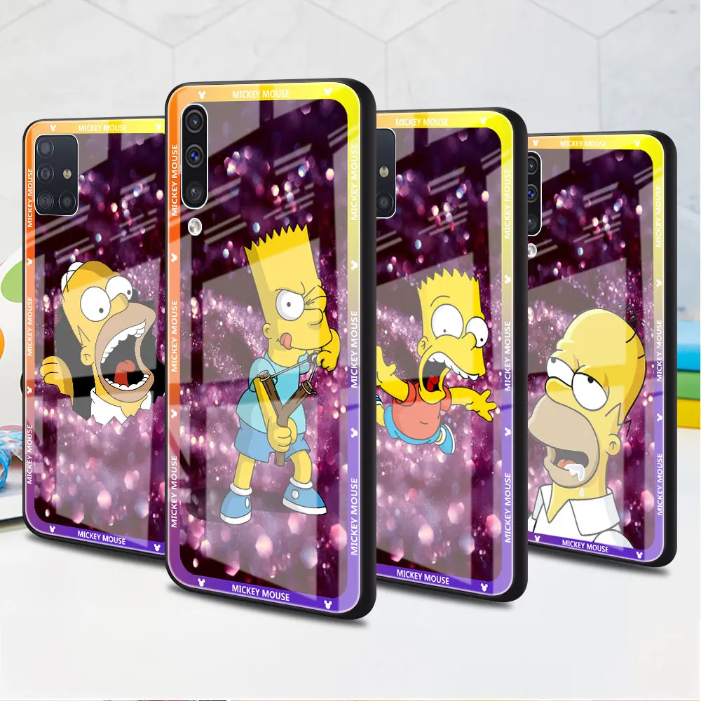 

Glass Case for Samsung Galaxy A52 A53 5G A72 A71 A54 A50 A14 A23 A13 A21s Black Tpu Edge Phone Coque Disney The Simpsons Fashion