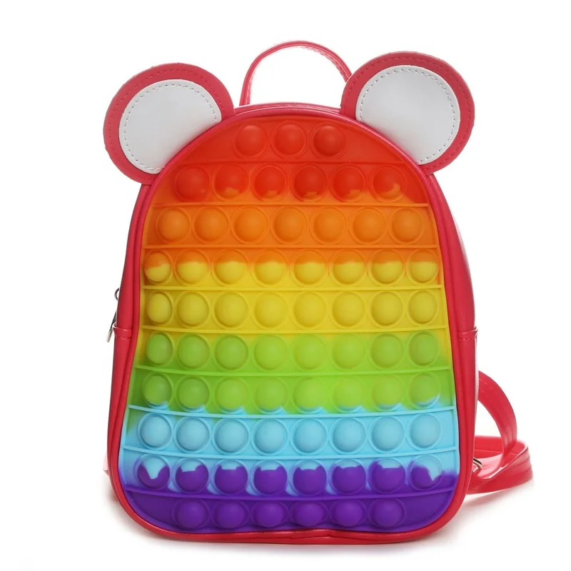 New Silicone Children's Backpack Girl Decompression Toy Schoolbag Polka Dot Bubble Kindergarten Mickey Mouse Princess Schoolbag