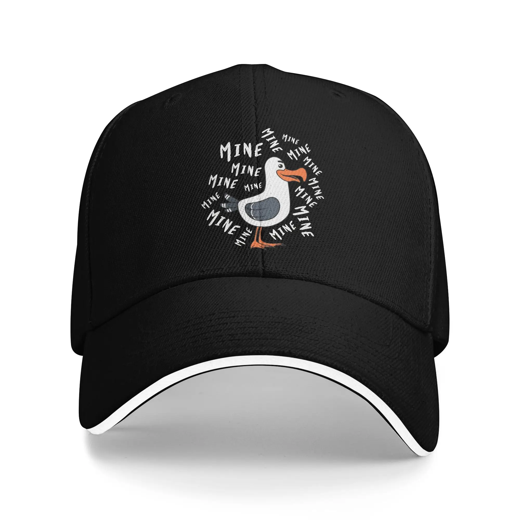 Фото Бейсболка Sun Baseball Cap Mine Mine Mine с забавным дизайном: чайка, волейбол, птица, пляж, курица. Кастомизированная кепка-тракер для любителей птиц. Оптовые бейсболки. №1