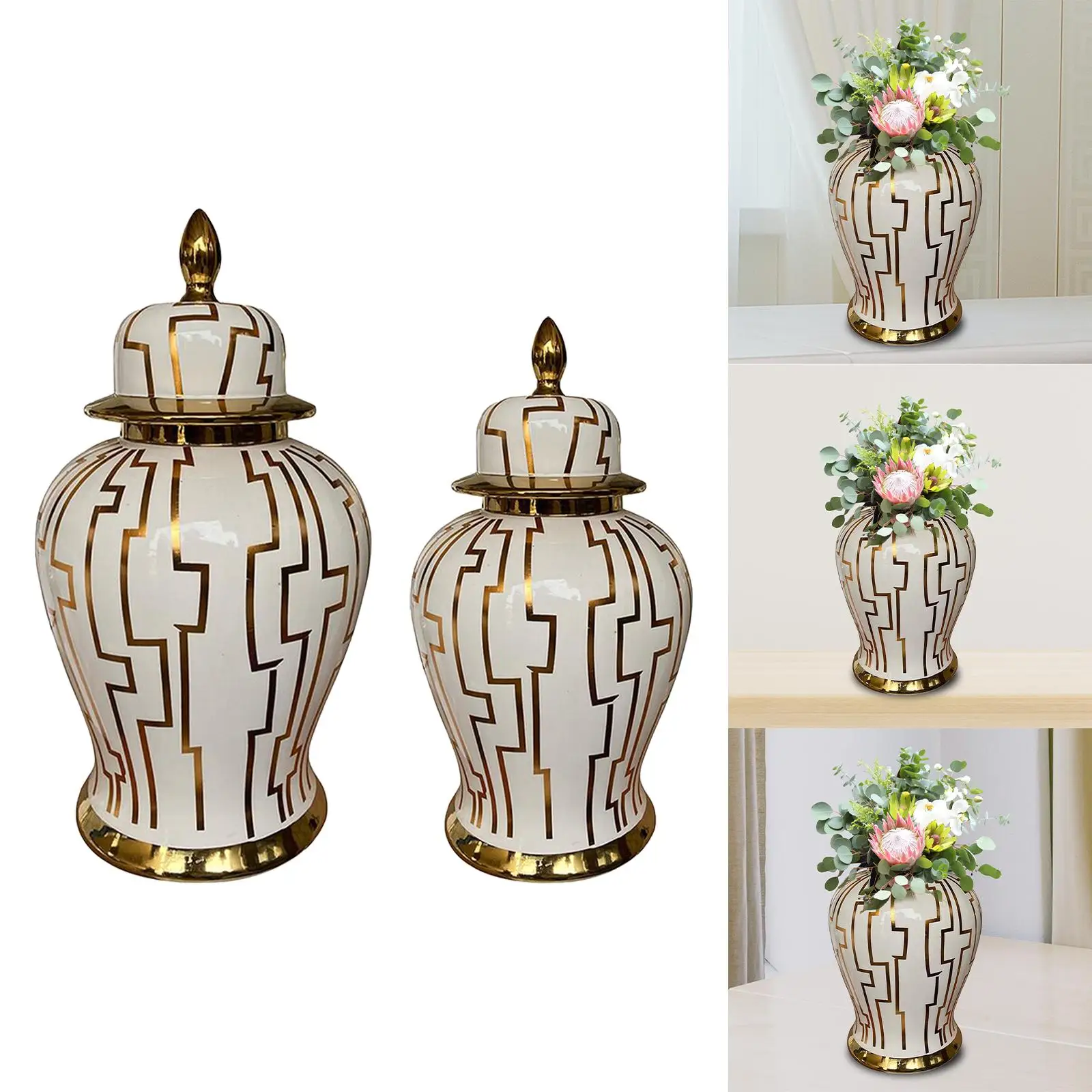 

Porcelain Ginger Jar Tea Canister Glaze Decorative Temple Jars Ceramic Flower