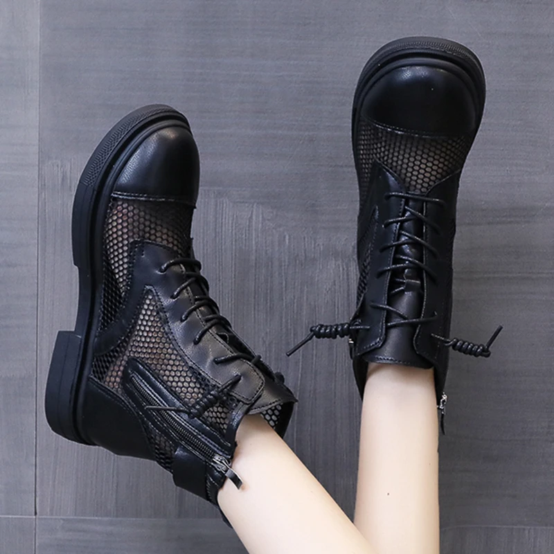 

Summer Fashion Women Chuky Thick Cool Boots Sandals Flats Casual Shoes 2022 New Brand Mesh Sport Running Lace-up Women Shoes
