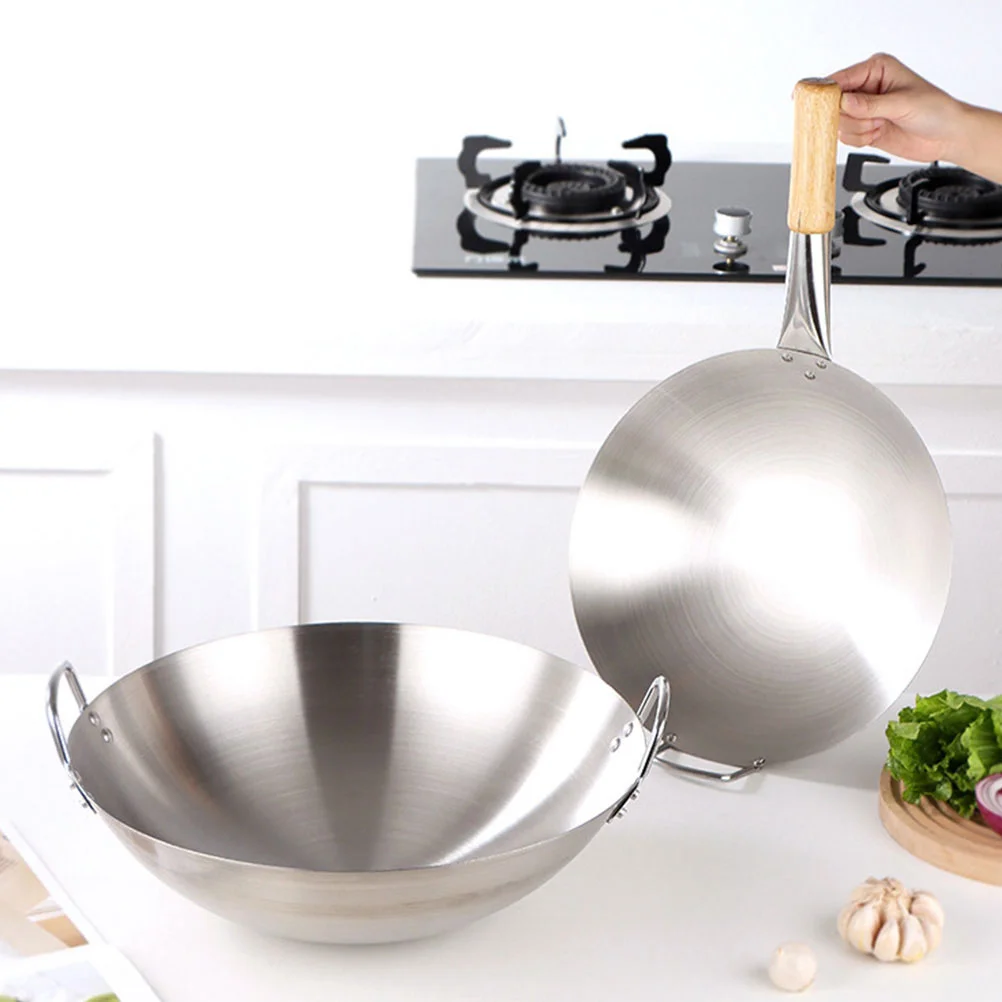 

Stainless Steel Wok Round Bottom Wok Large Fry Pan Large Capacity Saute Pan
