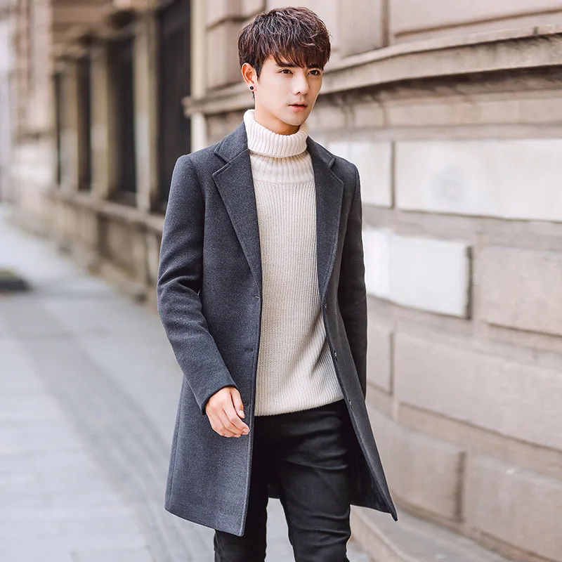 

New Long Woolen Trench Coat Men Windbreak Winter Fashion Mens Overcoat Quality Warm Trench Coat Male Jackets size M-5XL