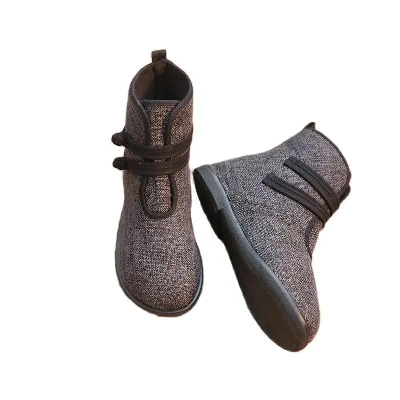 Women High Top Walking Boots Casual Canvas Loafers Flat Sneaker Comfortable Breathable Retro Shoes