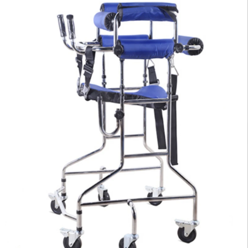 

Hemiplegia Walker Stand Frame with Seat Wheel Rehabilitation Device Folding Height Adjustable Lower Limb Disabled