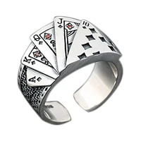 retro simple flush playing card rings for men and women diamond square open ring gift gothic jewelry accessories wholesale