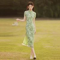 2022 new summer womens green girl retro temperament chinese style cheongsam dress party dress birthday dress for women
