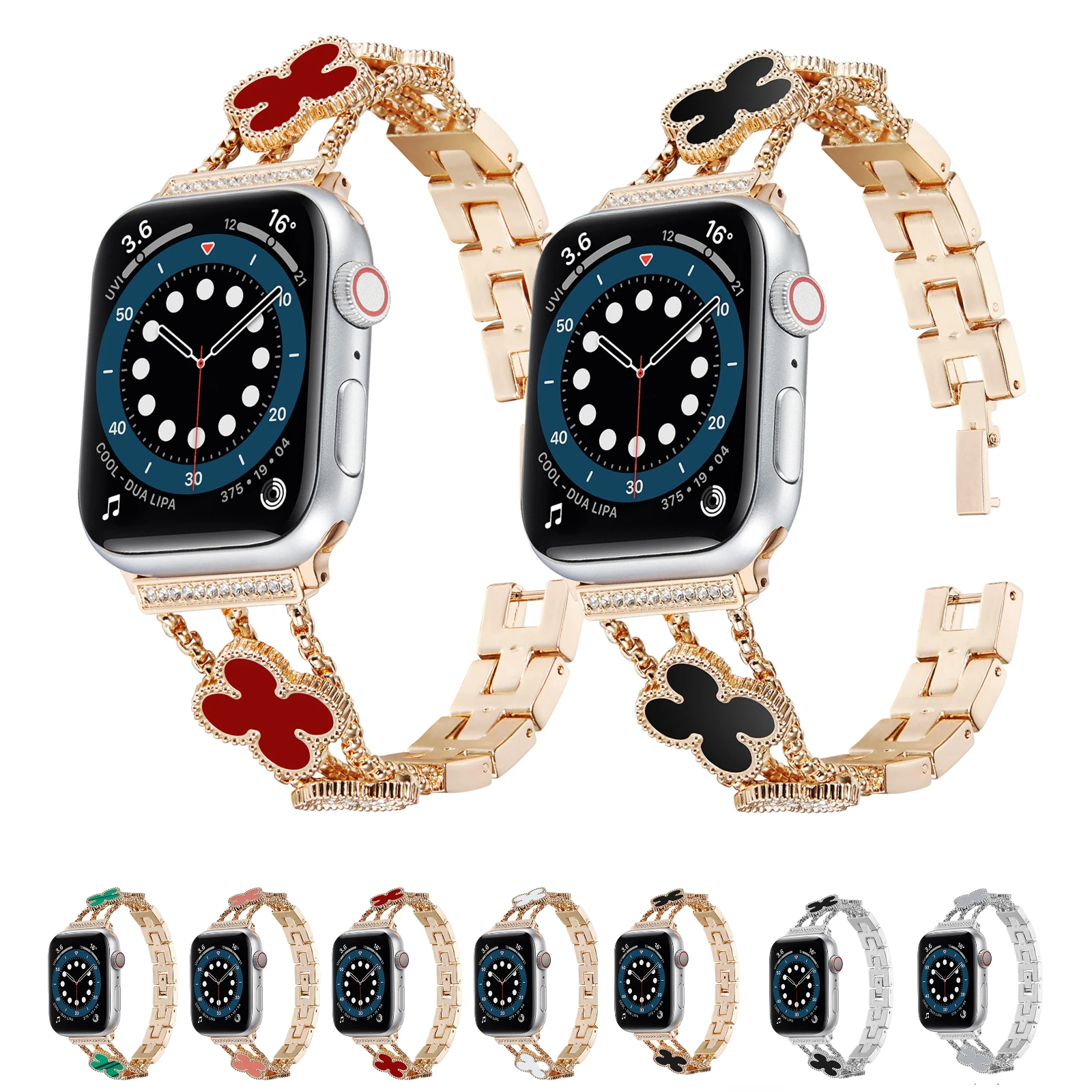 Metal Strap For Apple Watch 7 45mm 41mm Series 6 5 4 SE 44mm 40mm Women Diamond stainless steel wristband For iWatch 3 42mm 38mm