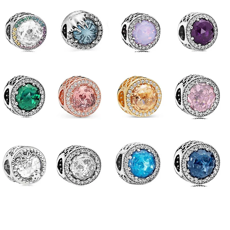 

100% Silver Color charms Heart of the Ocean Snowflake Cat Eye Charms fit Original Pandora Beads Bracelet silver jewelry