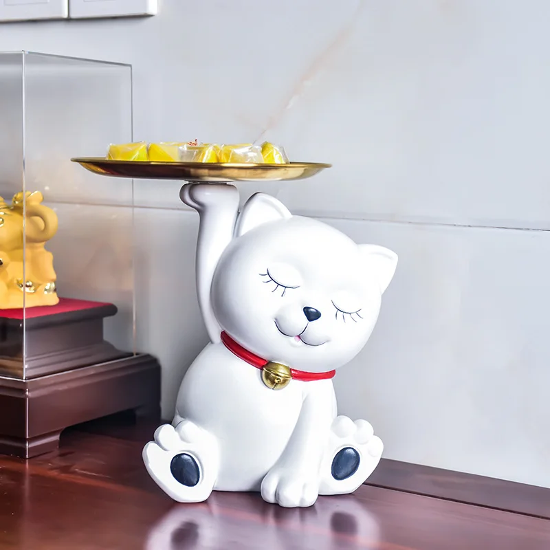 Лаки статуя кота лоток для хранения орнамент смола животное скульптура домашний