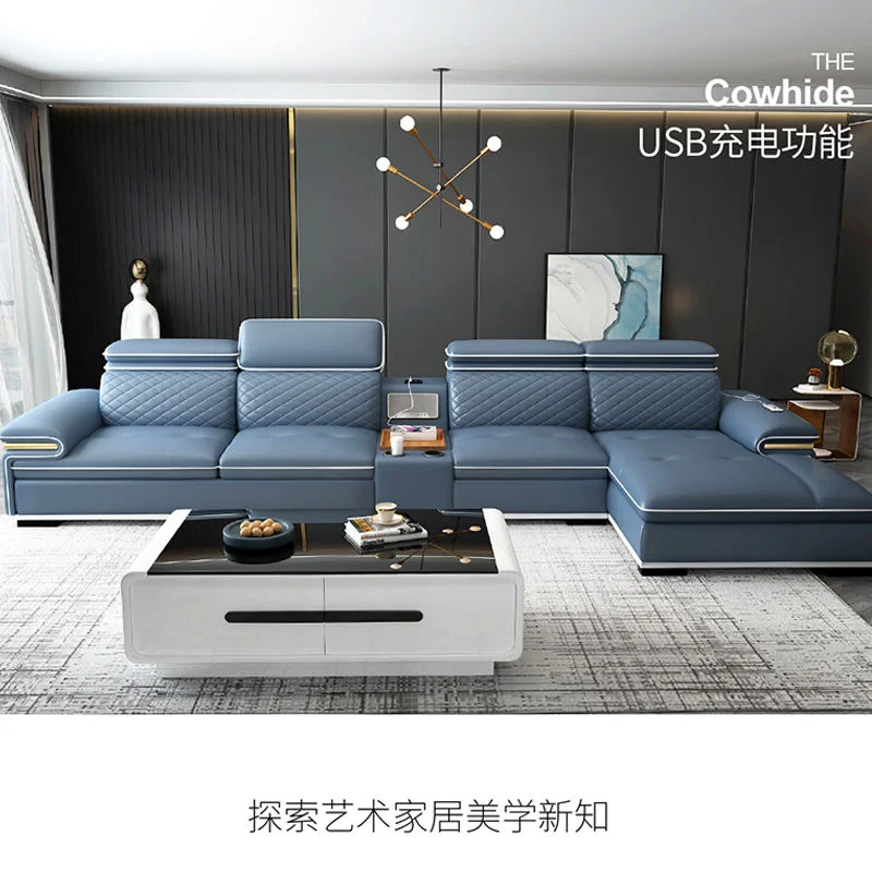 

Simple Modern Leather Sofa Top Layer Leather Living Room Multifunctional Music Sofa Leather Art Sofa luxury modern sofa