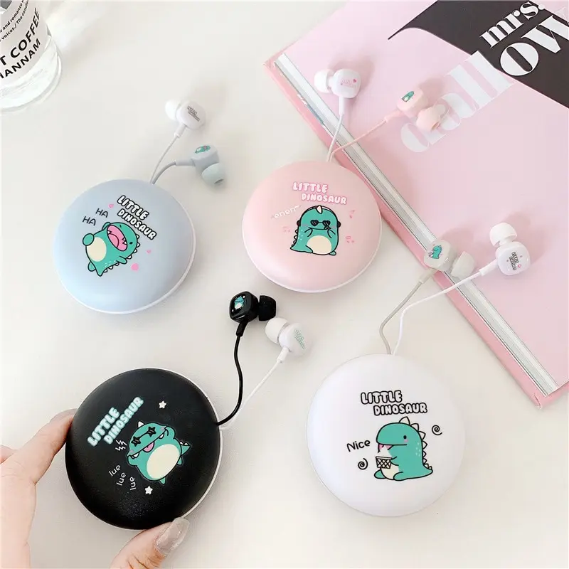 

Universal Cute Cartoon Dinosaur Headphone Stereo Wired Earphones With Storage Box Daughter Children Adult Earbuds For Gift