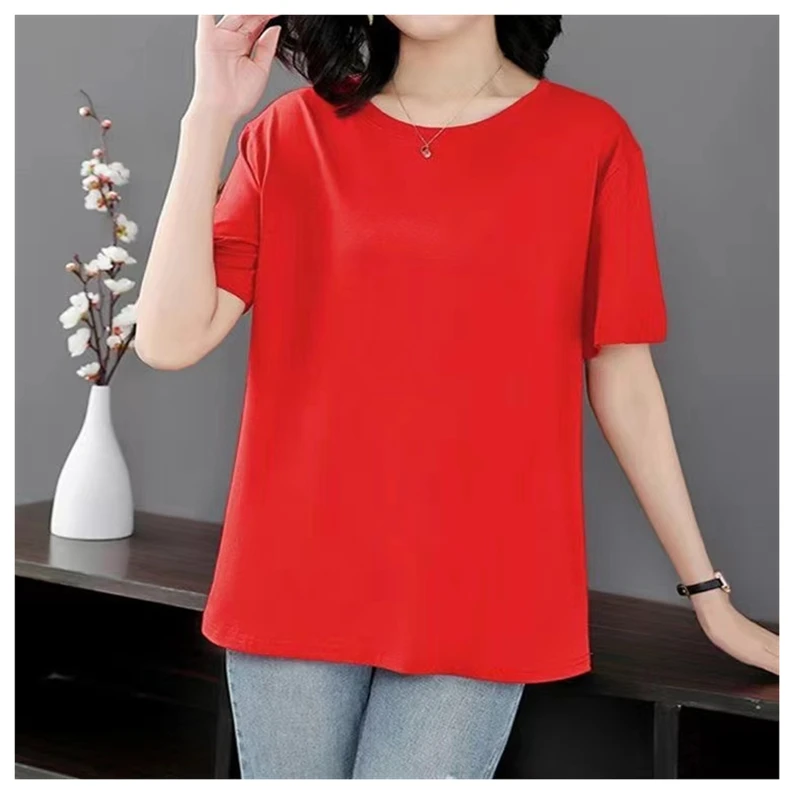 

Women Large Size Pure Cotton Printing Short Sleeves T Shirt O-neck Loose T-shirts Tops Casual Mama Tee Shirt Summer 2022 Kawai