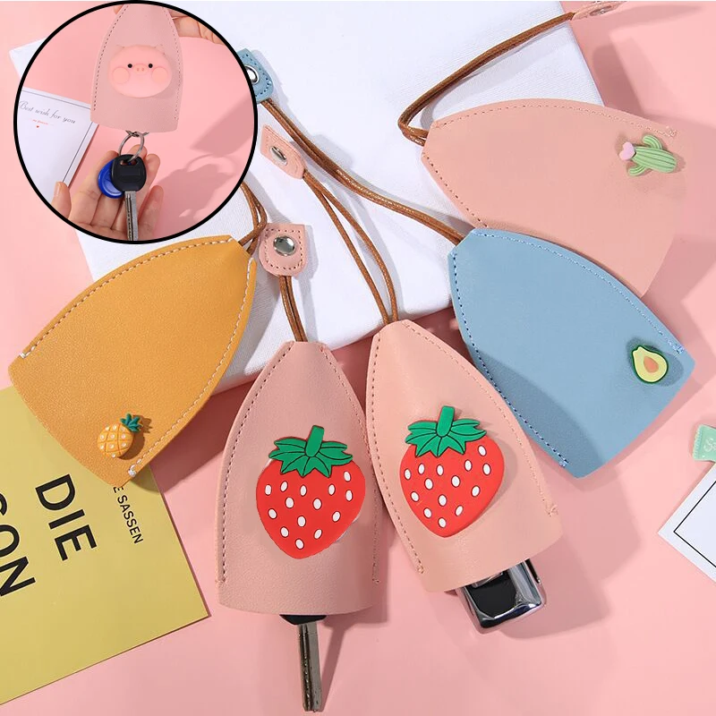 

Cute Fruits Unisex Pull Type Key Bag PU Leather Key Wallets Housekeepers Car Key Holder Case Cartoon PU Leather Keychain Pouch