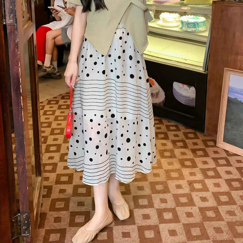 

Skirt Women's Fashion 2022 Real Shooting New Temperament Gentle Storm Dot Print All-match Mid-length Skirt